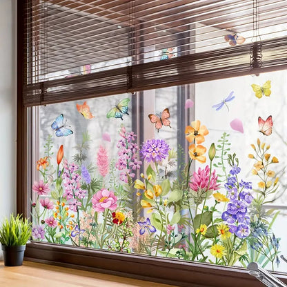 Window Sticker Floral & Butterfly Reusable & Residue-Free