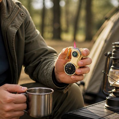 Windproof Outdoor Multi-Tool Lighter (Compass, Watch & Keychain)