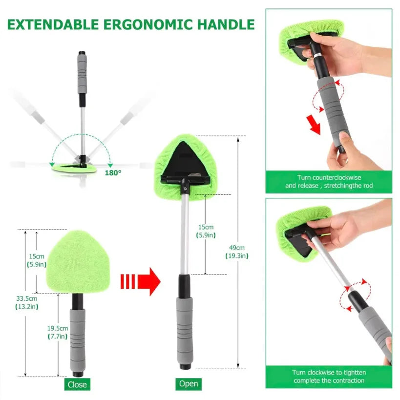 Windshield Brush Extendable Handle Washable Microfiber Pads