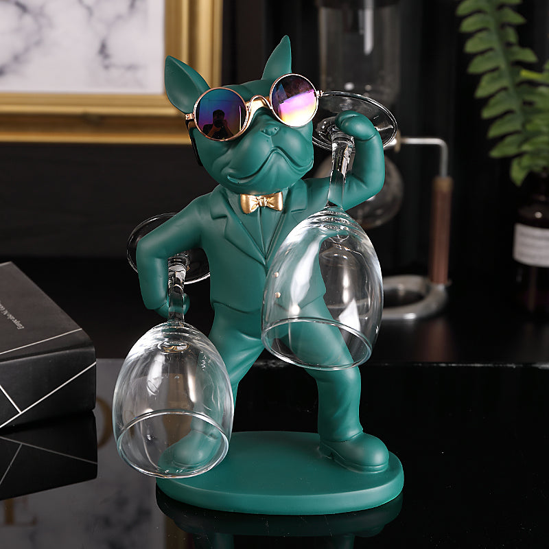 Wine Glass Holder Handcrafted Dog Figurine Holds Two