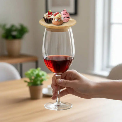Wine Glass Topper Bamboo Snack Tray Set of 4