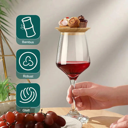 Wine Glass Topper Bamboo Snack Tray Set of 4
