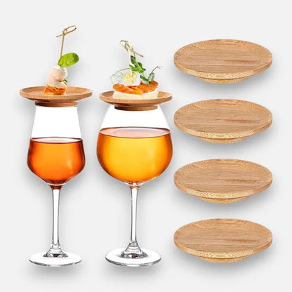 Wine Glass Topper Bamboo Snack Tray Set of 4