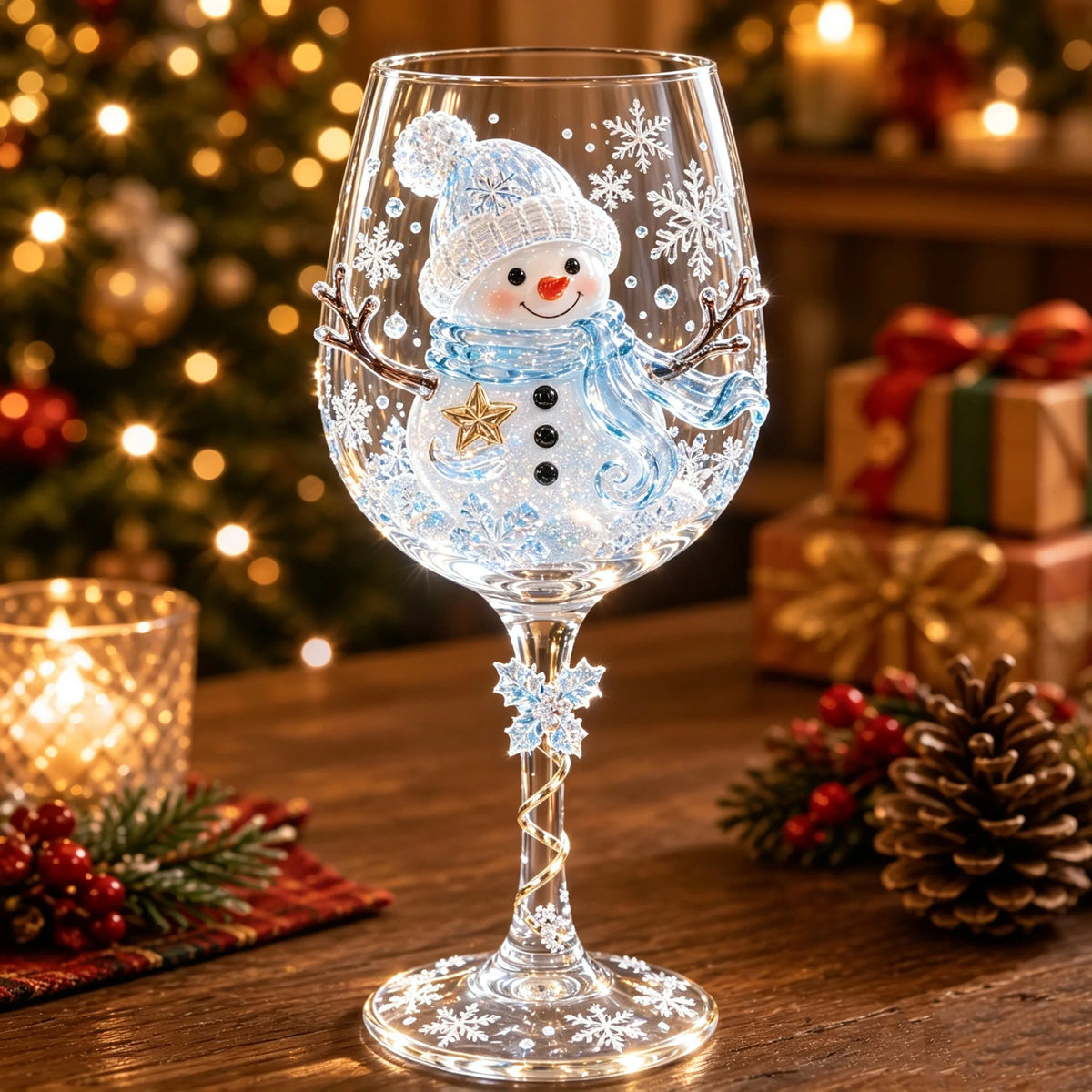 Wine Glasses Raised 3D Holiday Motifs Clear Glass