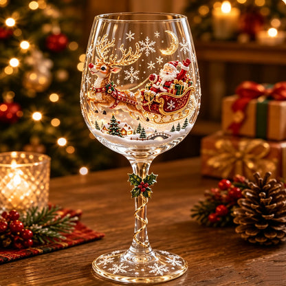 Wine Glasses Raised 3D Holiday Motifs Clear Glass