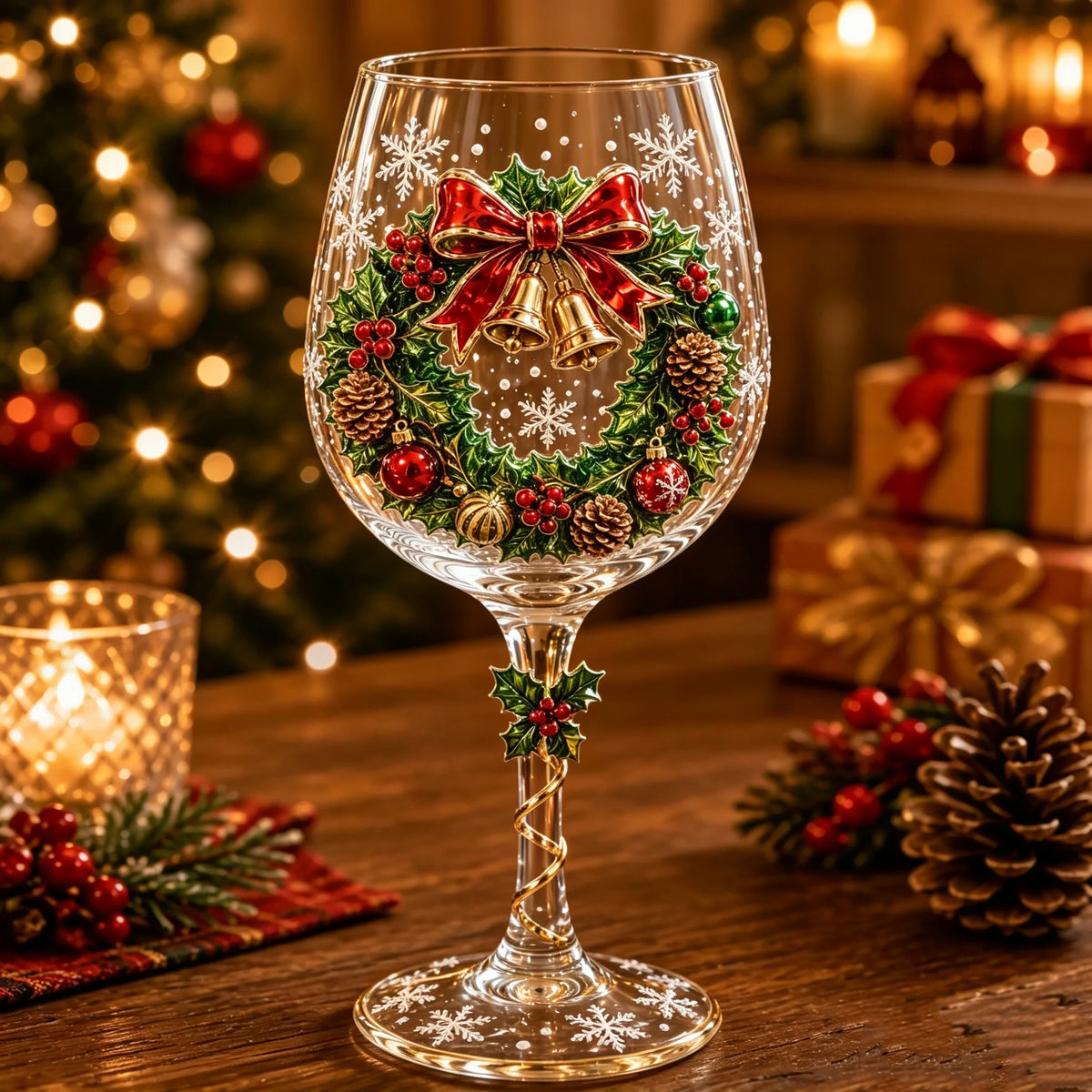 Wine Glasses Raised 3D Holiday Motifs Clear Glass