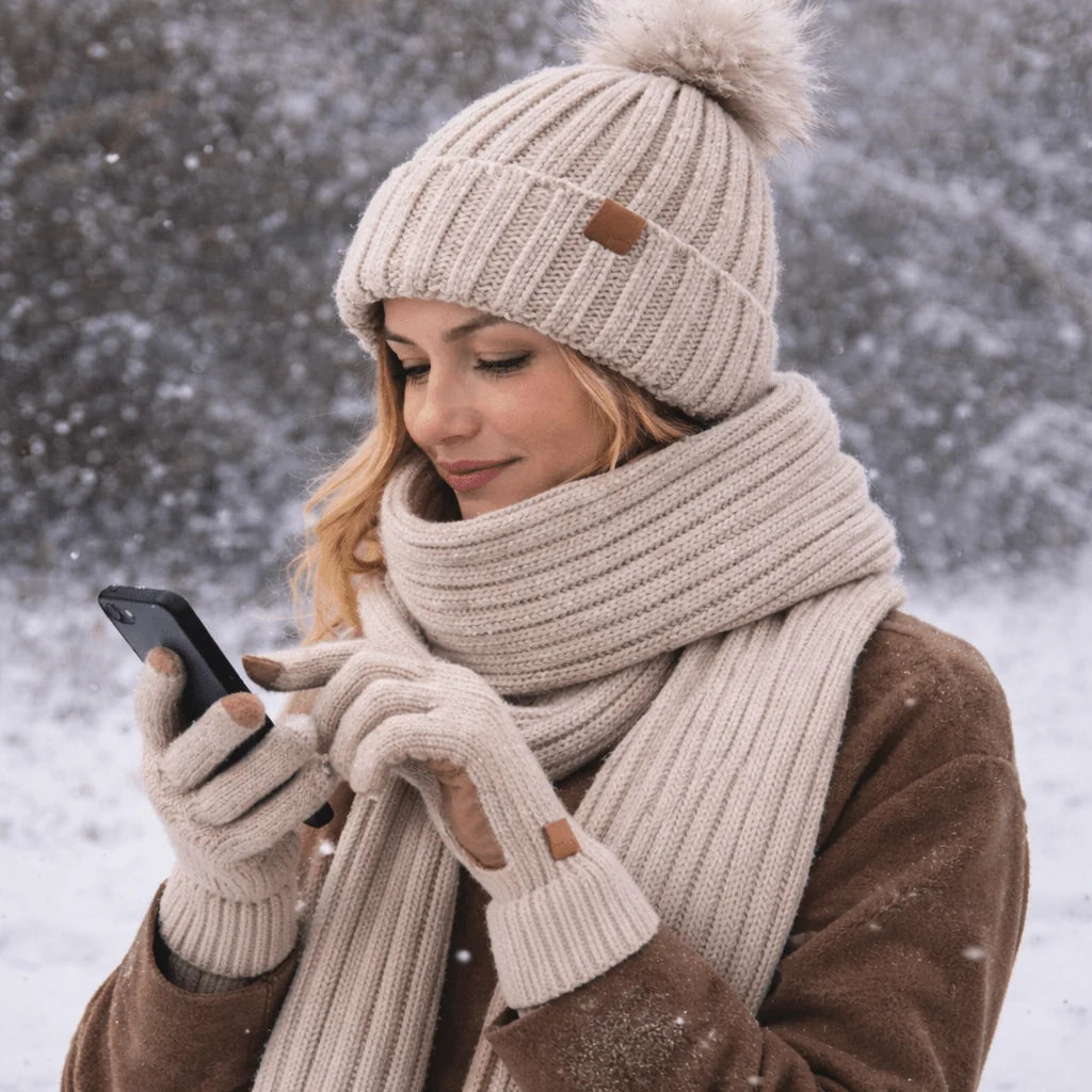 Winter Accessories Set of 3 Soft Knit Touchscreen Gloves