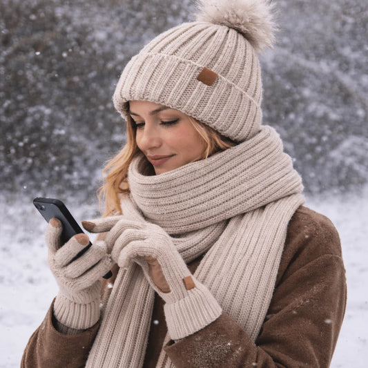 Winter Accessories Set of 3 Soft Knit Touchscreen Gloves