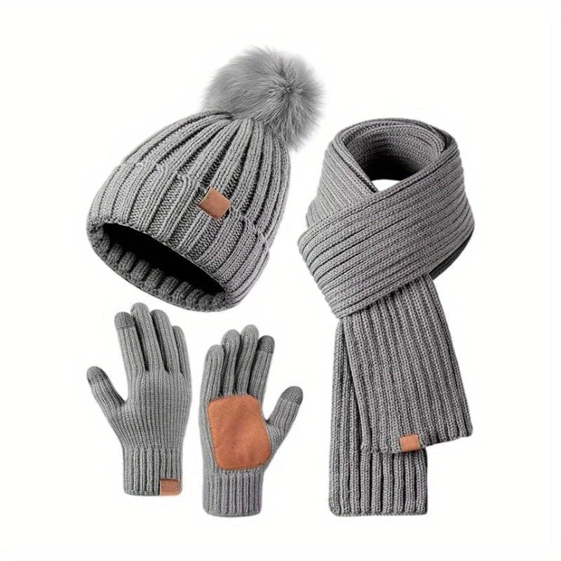 Winter Accessories Set of 3 Soft Knit Touchscreen Gloves