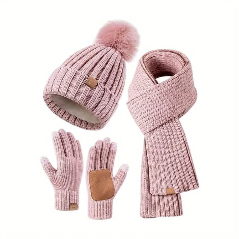 Winter Accessories Set of 3 Soft Knit Touchscreen Gloves