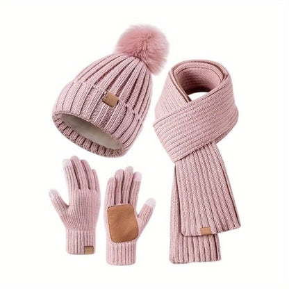 Winter Accessories Set of 3 Soft Knit Touchscreen Gloves