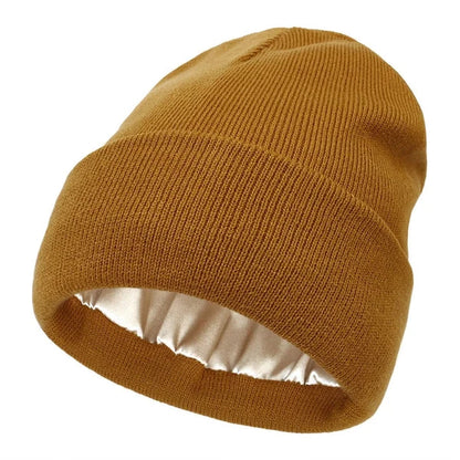 Winter Beanie Wool Outer Silk Lining Lightweight Warmth