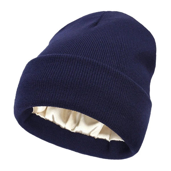 Winter Beanie Wool Outer Silk Lining Lightweight Warmth