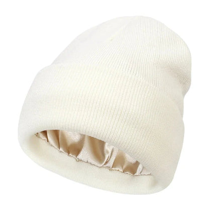Winter Beanie Wool Outer Silk Lining Lightweight Warmth