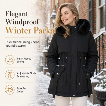 Winter Parka Double Insulated Windproof Adjustable Waist Drawstring