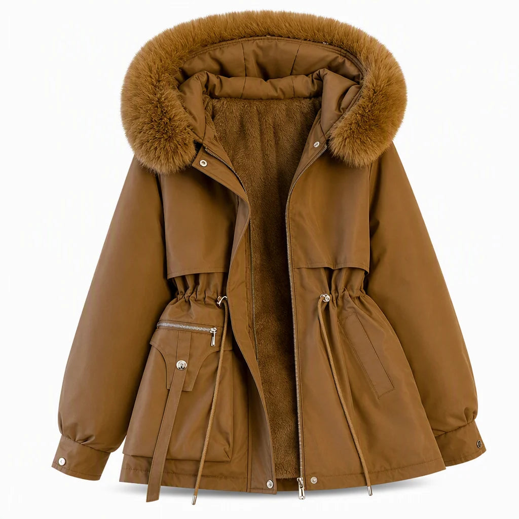 Winter Parka Double Insulated Windproof Adjustable Waist Drawstring