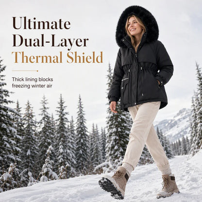 Winter Parka Double Insulated Windproof Adjustable Waist Drawstring