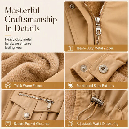 Winter Parka Double Insulated Windproof Adjustable Waist Drawstring