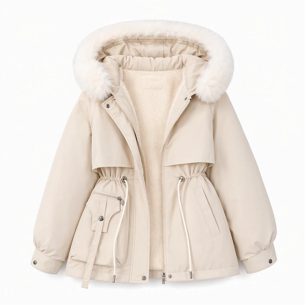 Winter Parka Double Insulated Windproof Adjustable Waist Drawstring