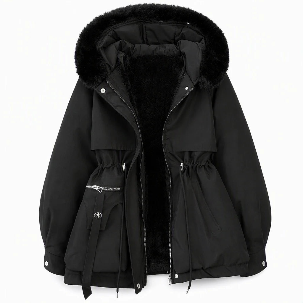 Winter Parka Double Insulated Windproof Adjustable Waist Drawstring
