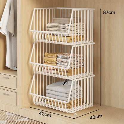 Wire Closet Basket Organizer Stackable Open-Front Powder-Coated Steel