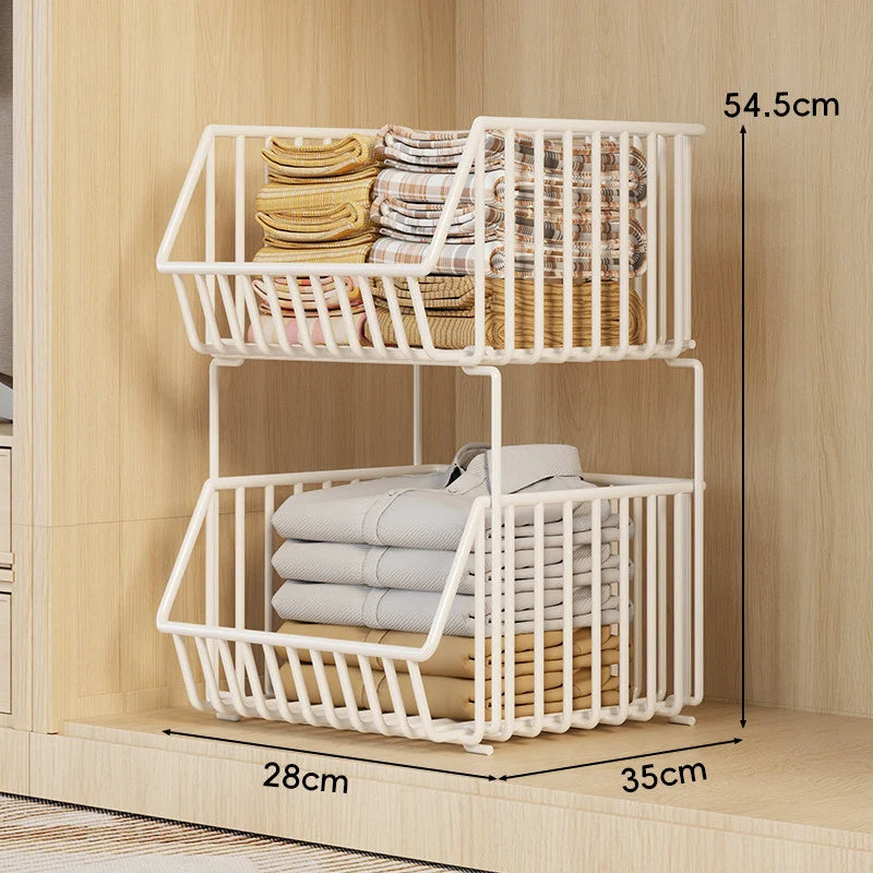 Wire Closet Basket Organizer Stackable Open-Front Powder-Coated Steel