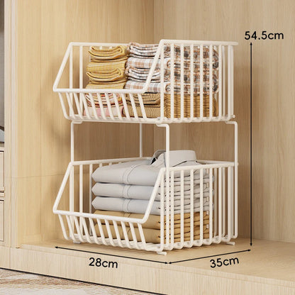 Wire Closet Basket Organizer Stackable Open-Front Powder-Coated Steel