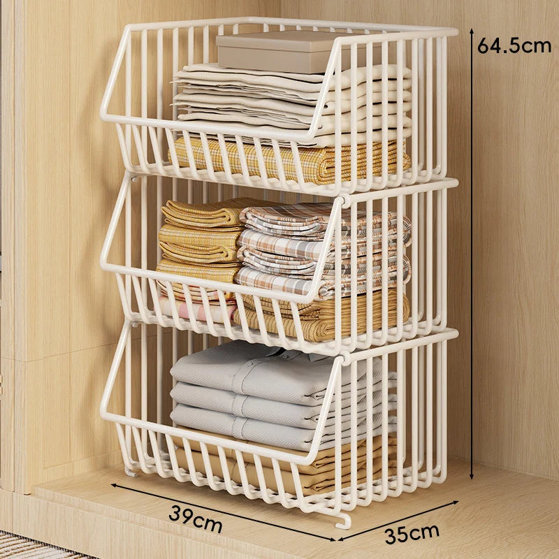 Wire Closet Basket Organizer Stackable Open-Front Powder-Coated Steel