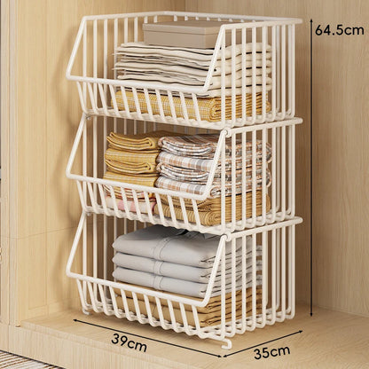 Wire Closet Basket Organizer Stackable Open-Front Powder-Coated Steel