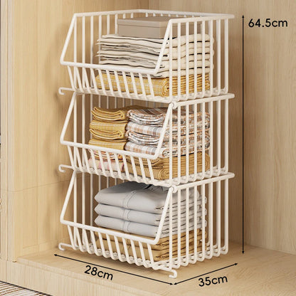 Wire Closet Basket Organizer Stackable Open-Front Powder-Coated Steel