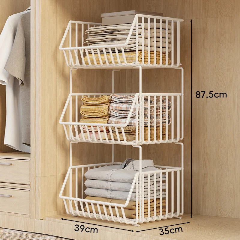 Wire Closet Basket Organizer Stackable Open-Front Powder-Coated Steel