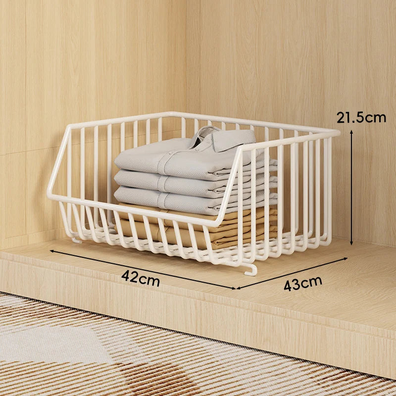 Wire Closet Basket Organizer Stackable Open-Front Powder-Coated Steel