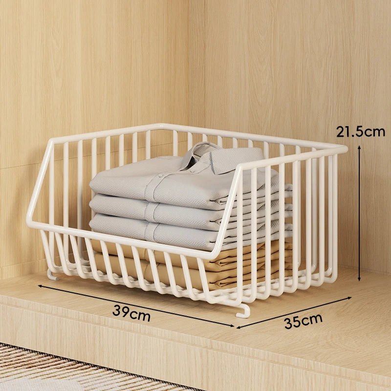 Wire Closet Basket Organizer Stackable Open-Front Powder-Coated Steel