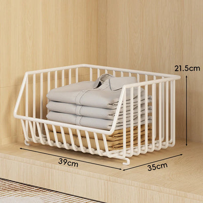 Wire Closet Basket Organizer Stackable Open-Front Powder-Coated Steel