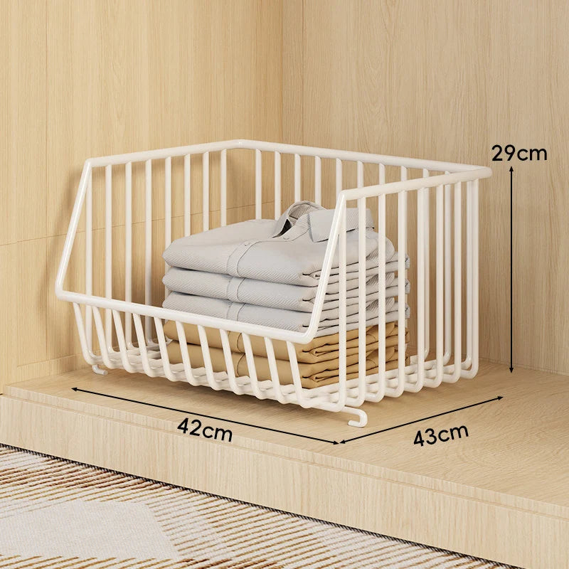 Wire Closet Basket Organizer Stackable Open-Front Powder-Coated Steel