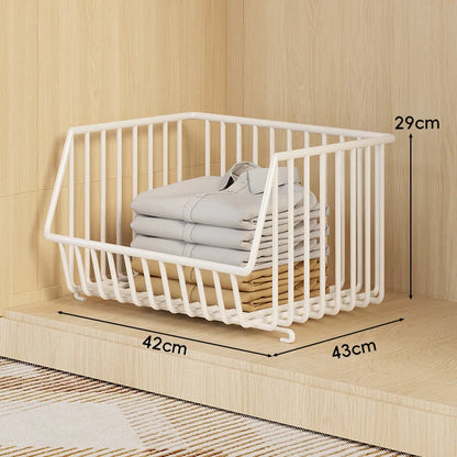 Wire Closet Basket Organizer Stackable Open-Front Powder-Coated Steel