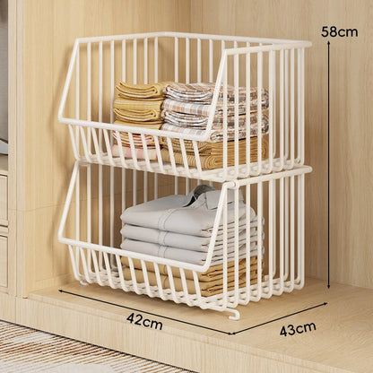Wire Closet Basket Organizer Stackable Open-Front Powder-Coated Steel