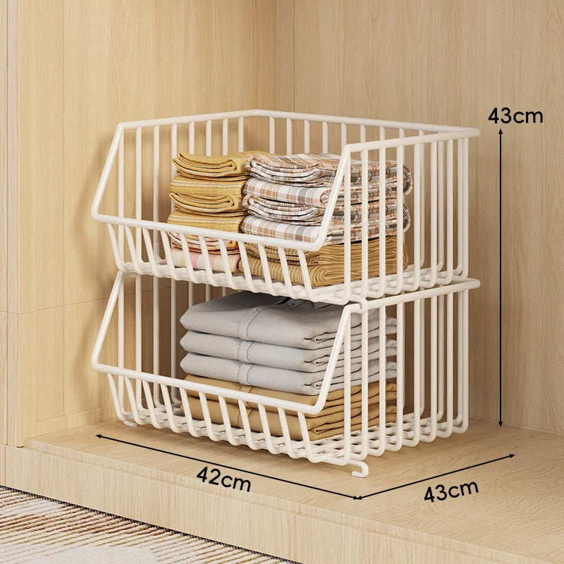 Wire Closet Basket Organizer Stackable Open-Front Powder-Coated Steel