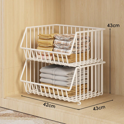 Wire Closet Basket Organizer Stackable Open-Front Powder-Coated Steel