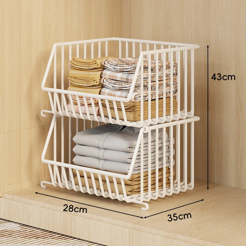 Wire Closet Basket Organizer Stackable Open-Front Powder-Coated Steel