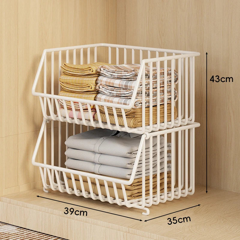 Wire Closet Basket Organizer Stackable Open-Front Powder-Coated Steel