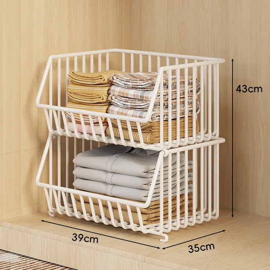 Wire Closet Basket Organizer Stackable Open-Front Powder-Coated Steel