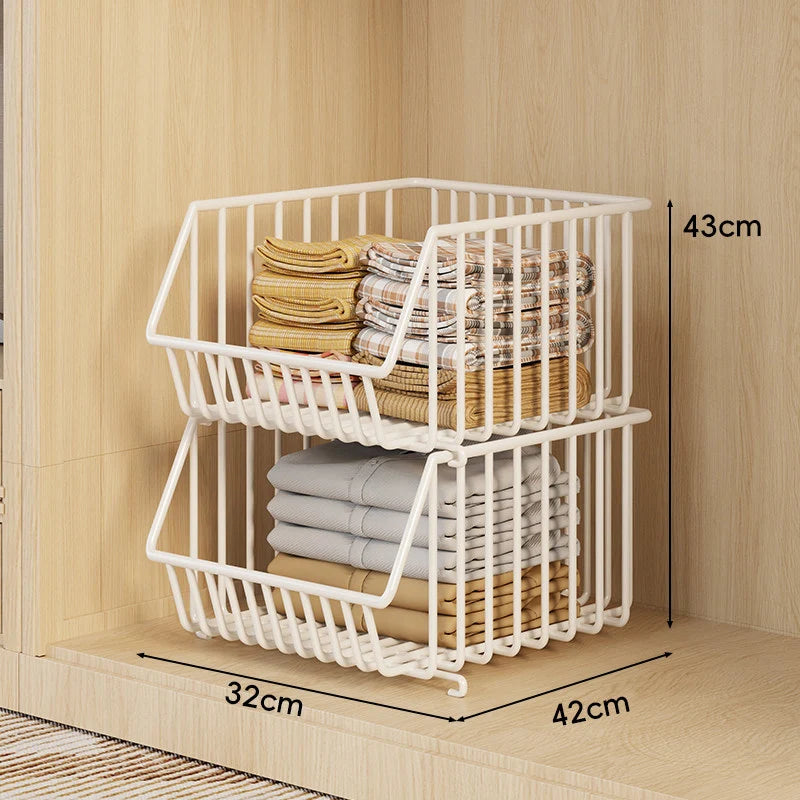 Wire Closet Basket Organizer Stackable Open-Front Powder-Coated Steel