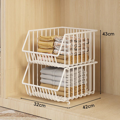 Wire Closet Basket Organizer Stackable Open-Front Powder-Coated Steel