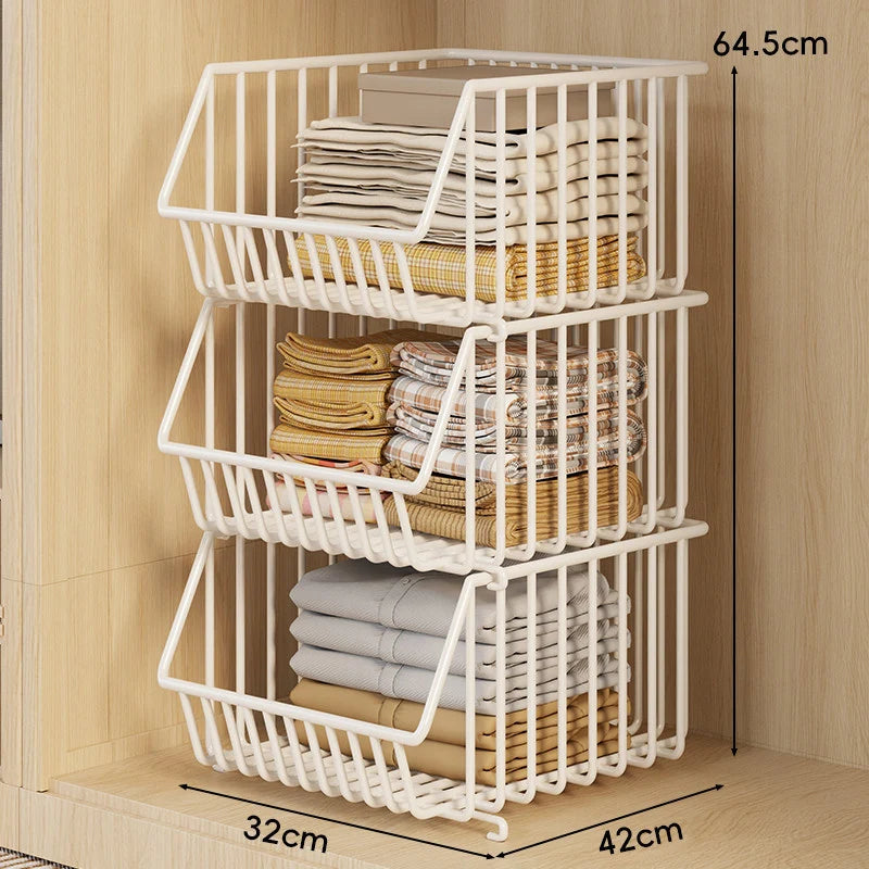Wire Closet Basket Organizer Stackable Open-Front Powder-Coated Steel