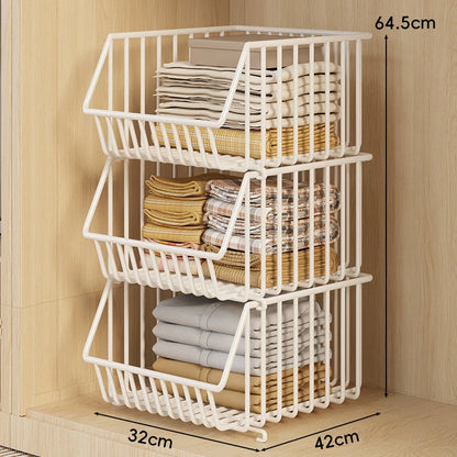 Wire Closet Basket Organizer Stackable Open-Front Powder-Coated Steel