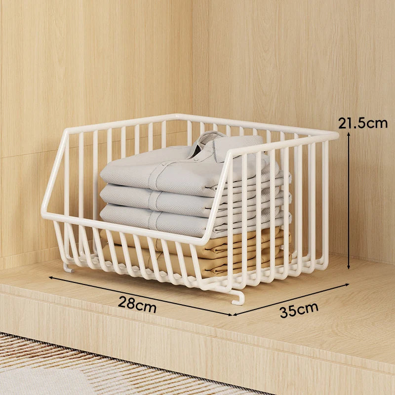 Wire Closet Basket Organizer Stackable Open-Front Powder-Coated Steel