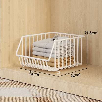 Wire Closet Basket Organizer Stackable Open-Front Powder-Coated Steel