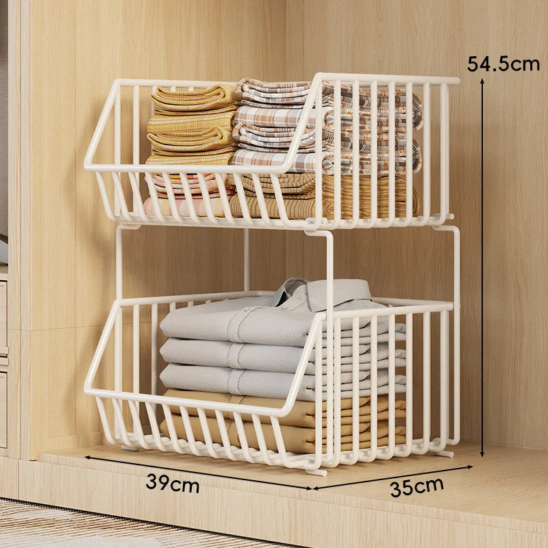 Wire Closet Basket Organizer Stackable Open-Front Powder-Coated Steel