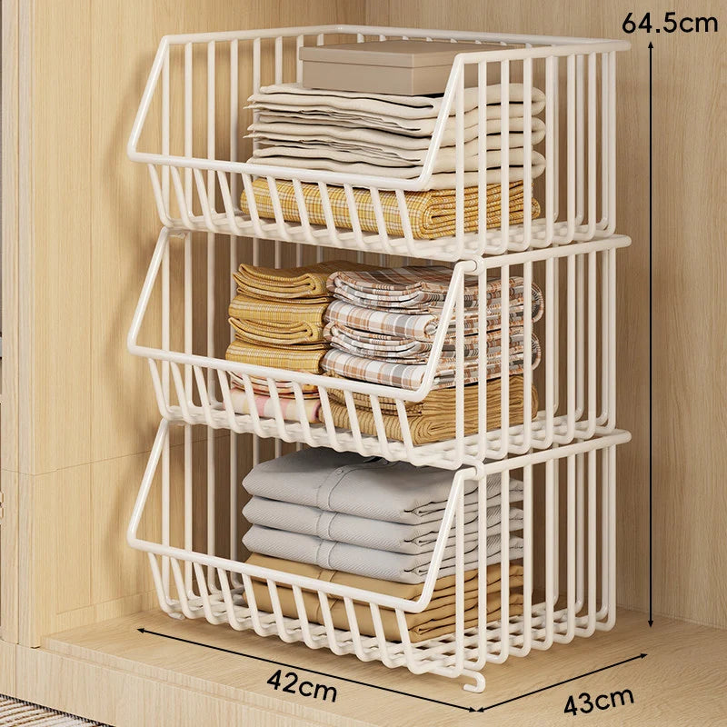 Wire Closet Basket Organizer Stackable Open-Front Powder-Coated Steel
